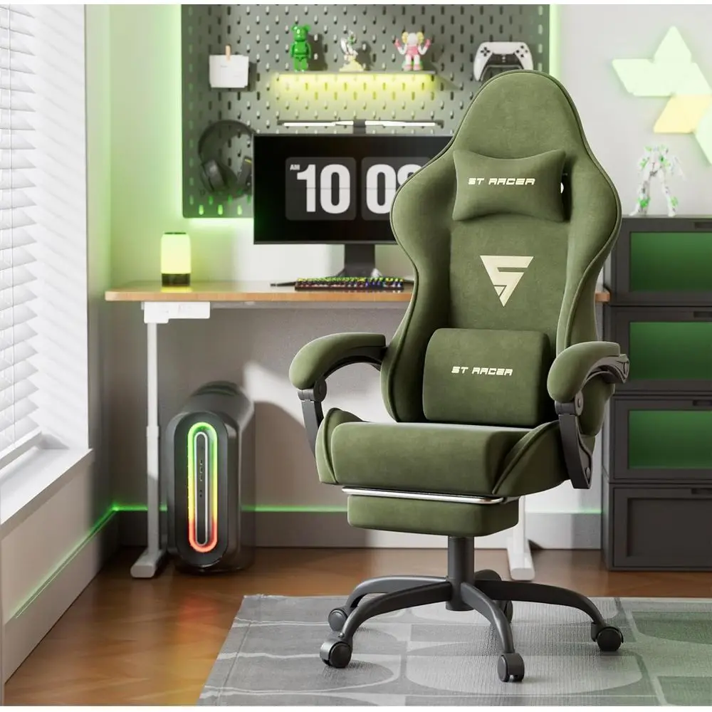 Gaming Chair Racing or Adult, Oice Chair with ootrest Massage Lumbar Cushion, Velvet abric Reclining Video Game Chairs, Ergonomi