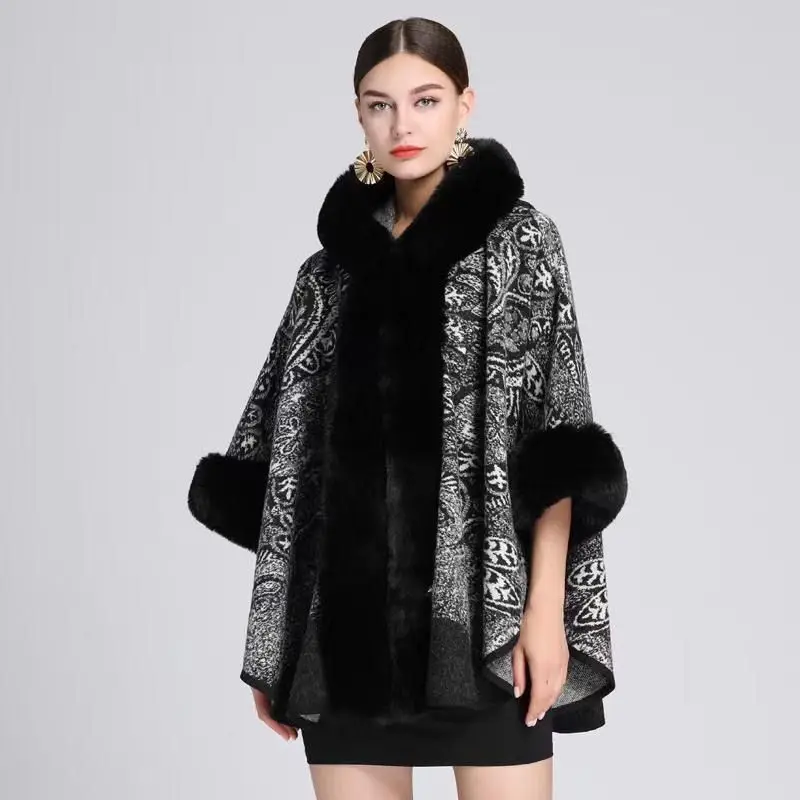 Cloak Woolen Coat Fashion Women Shawl Outerwear 2024 New Autumn Winter Leopard Loose Fit Thicken Jacket Tops Female T314