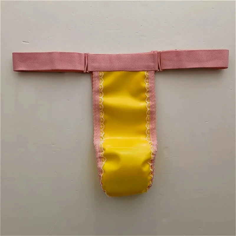 Rubber Underwear Mens Sexy JJ Penis Sheath Thong Adjustable Waist G String Oil Shiny Man Sissy Panties Lace Male Erotic Lingerie