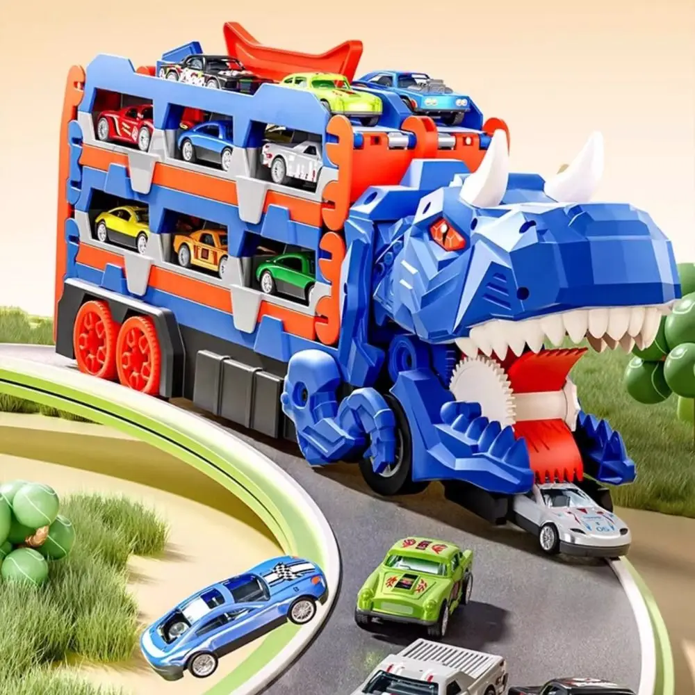 折りたたみ式トラック恐竜折りたたみ式トラックおもちゃ変形成形レーシングカー恐竜輸送トラックおもちゃ金属ミニカー