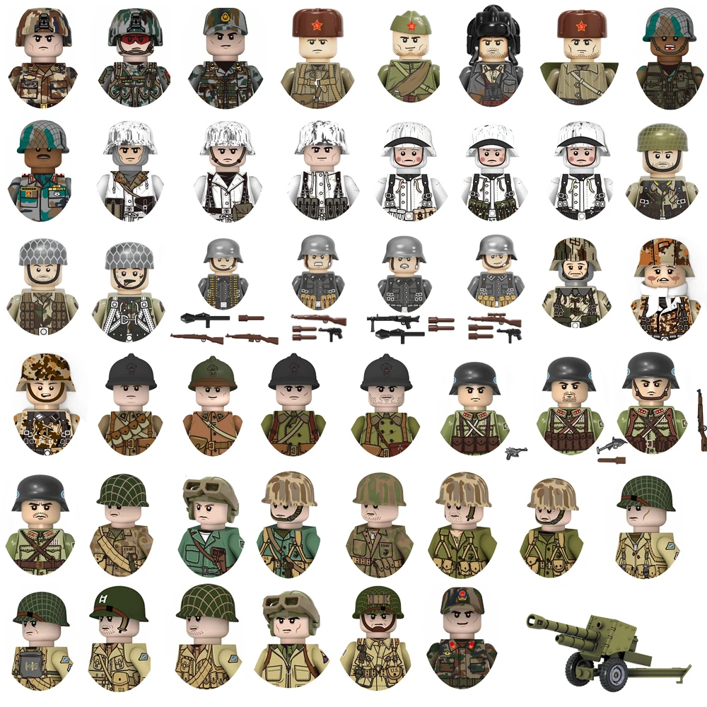 Mini Military Soldiers Models Guns Building Blocks Soviet US UK China France Army Figures Bricks Toys For Kids Christmas Gifts