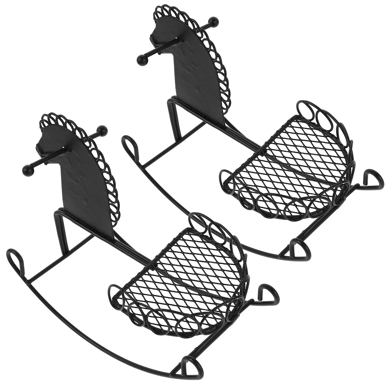 

2Pcs Miniature Rocking Horse Decoration Metal Dollhouse Accessories Tiny Photography Props Mini House Ornament Kids Play Decor