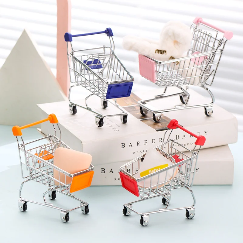 Mini Metal Shopping Cart Simulation Supermarket Trolley Creative Crafts Model Desktop Storage Ornaments Shooting Props
