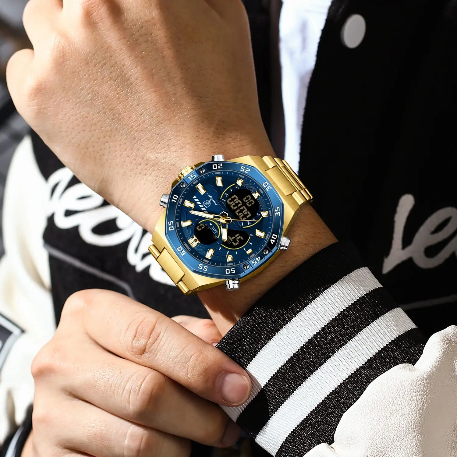 POEDAGAR Top Original Men นาฬิกา LED Luminous กันน้ําวันที่ Man นาฬิกาข้อมืออิเล็กทรอนิกส์สแตนเลสสตีลควอตซ์นาฬิกาผู้ชาย