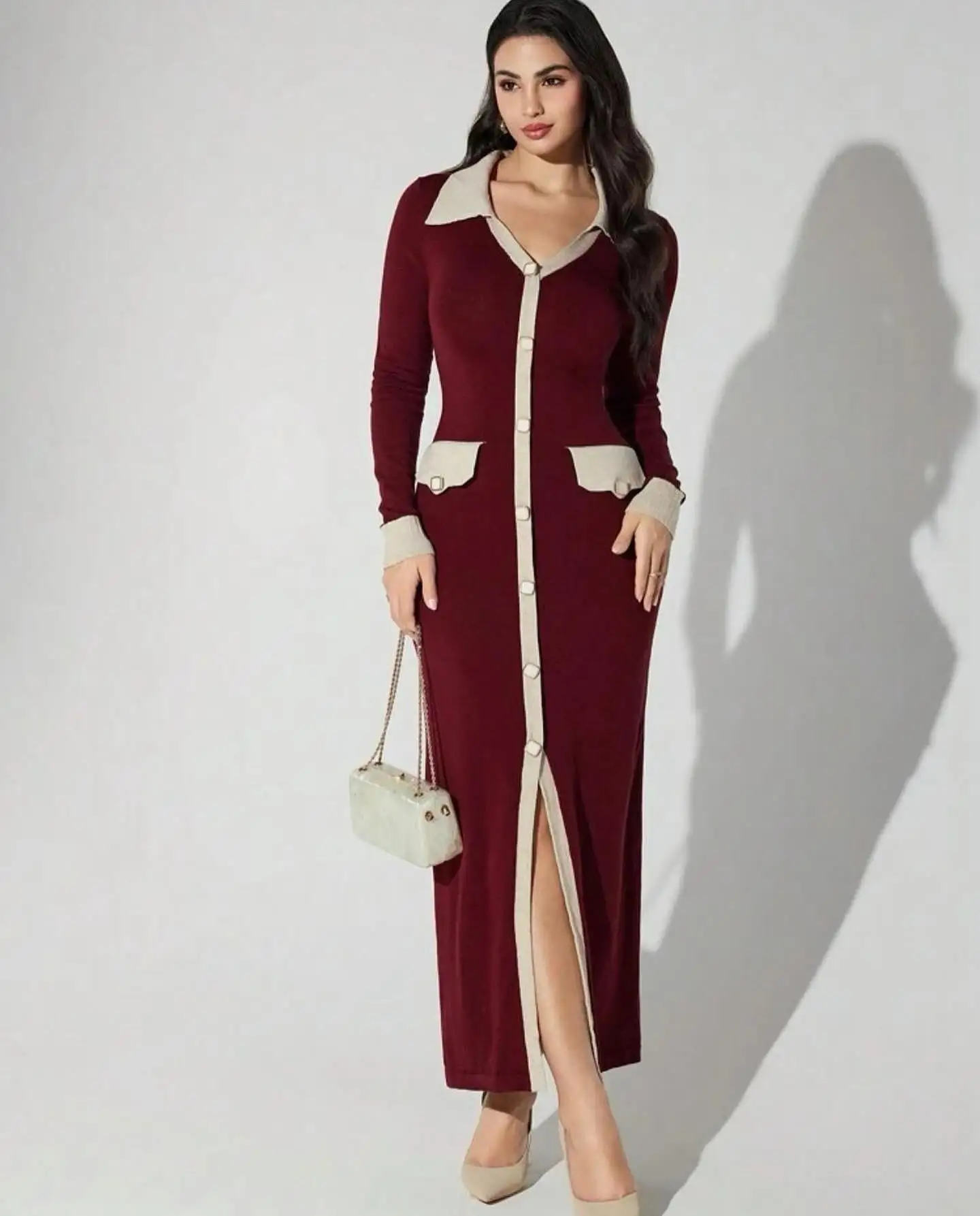 

Customized High Quality Jersey Buttons Evening Dresses Temperament Long Sleeves Homecoming Dress Custom Size Celebrit