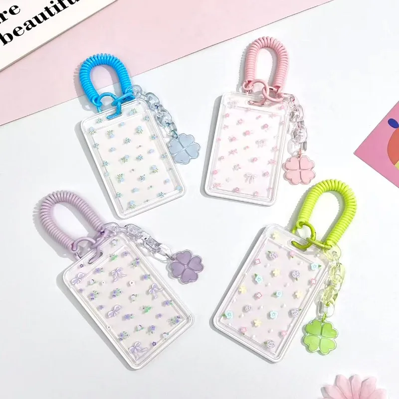 Fashion New Transparent Card Holder for Students Campus ID Card Slide Cover Ins Korean Lucky Charm Kpop Photocard Protector