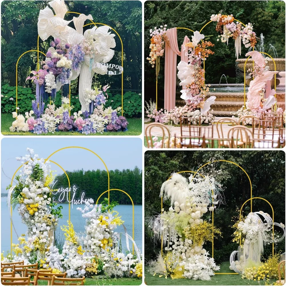 Wedding Arch Backdrop Set of 3 Gold Metal Arched Frame Stand Baby Shower Garden Balloon Decoration, Wedding Arches