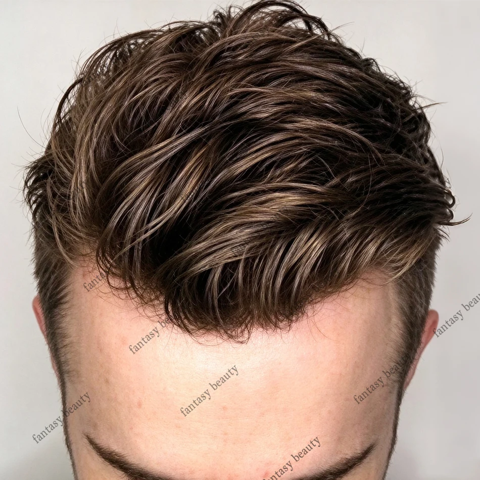 Grey 1B65 1B50 1B80 1B40 Mens Toupee Human Hair 30MM Wavy Super Durable Skinlike PU Hairpiece Natural Hairline Brown Hair System