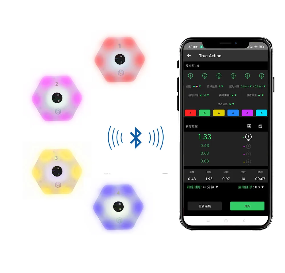 Pacote de equipamentos de entretenimento esportivo premium, lâmpada de treinamento de reação de 4 luzes para basquete, futebol, handebol, aplicativo de velocidade ágil