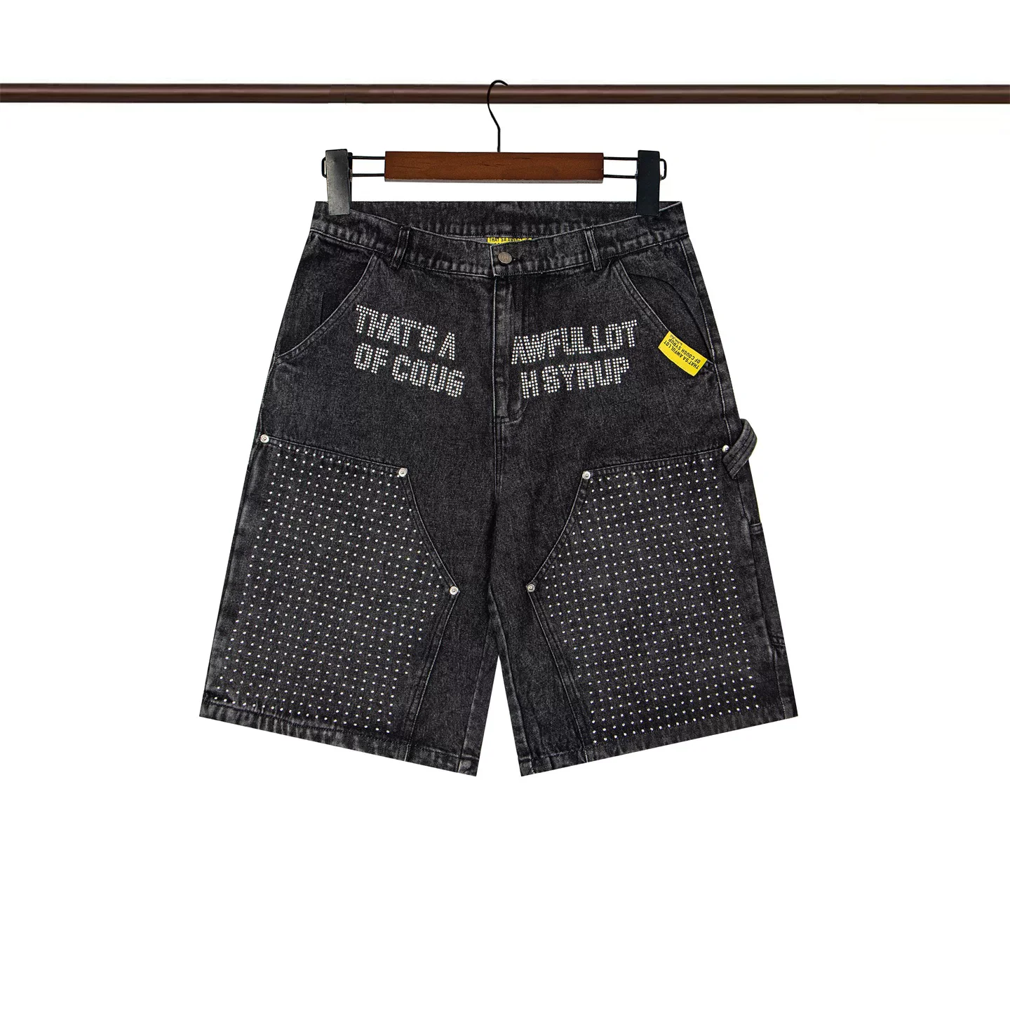 New Men Rhinestone THAT'S A AWFUL LOT OF COUGH SYRUP Denim CARGO SHORTS Comfortable Skateboard Street Cotton Casual Shorts #a366