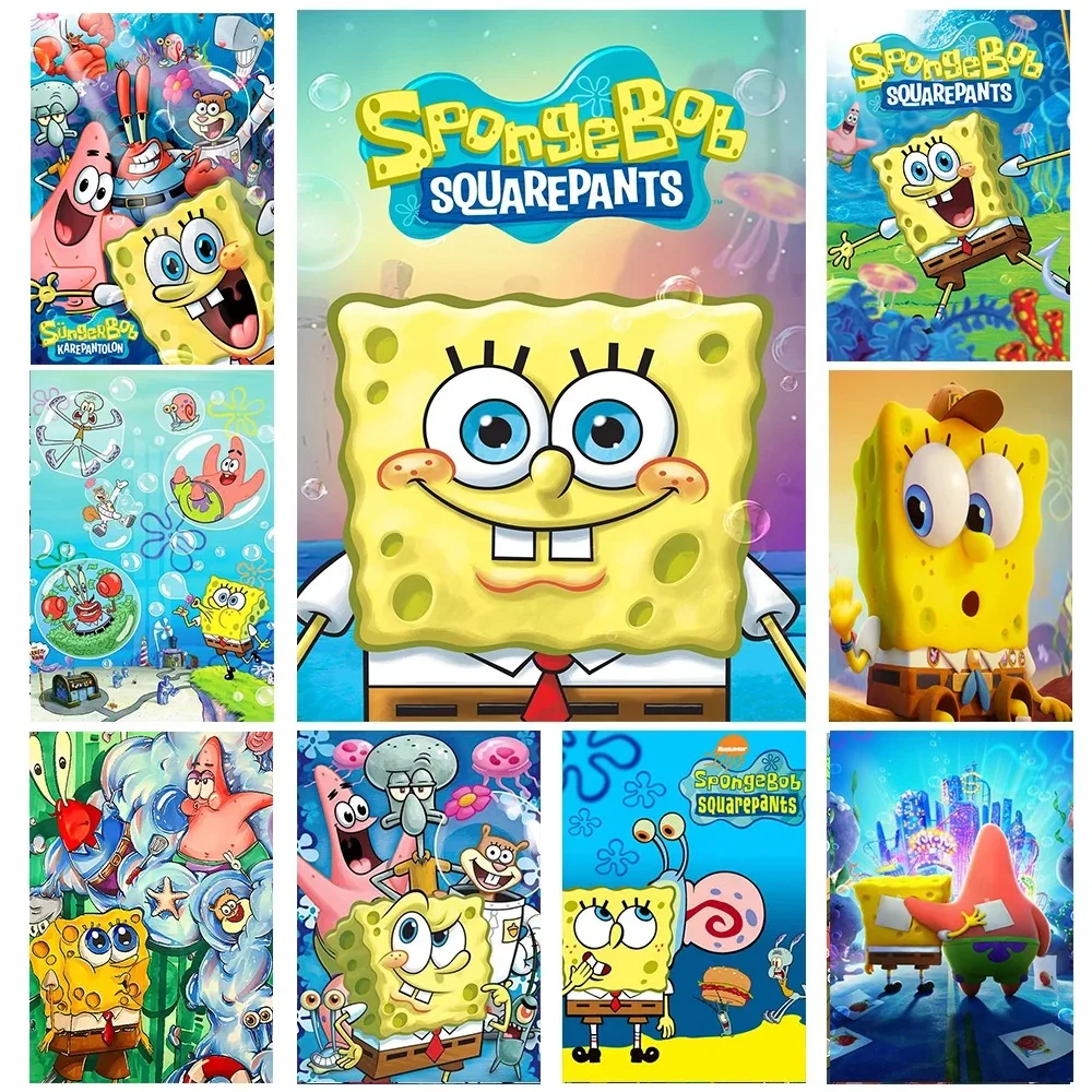 Cartoon SpongeBob SquarePants Poster Prints Canvas Painting Wall Art Picture Living Room Home Decor Children's Birthday Gift