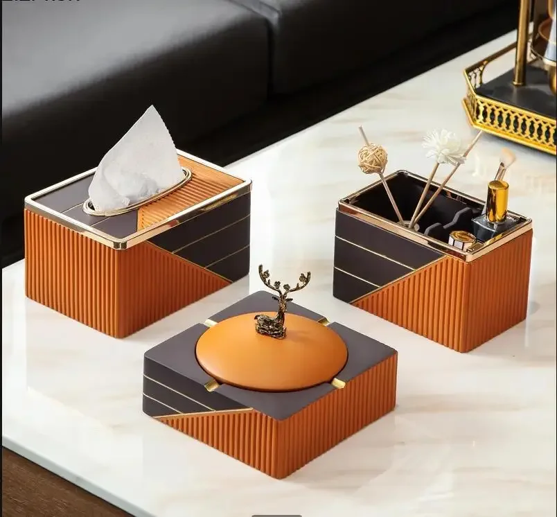 Resin Tissue Box Napkin Paper  Holder Ashtray Cotton Swab Boxes Deer Lid Desktop Storage Organizer Towel