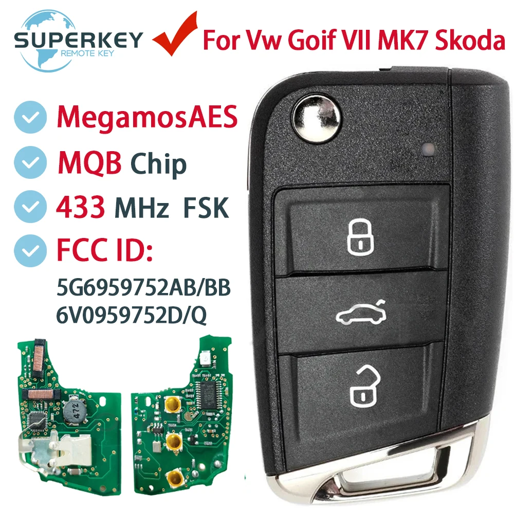 For 2012-2015 VW Golf Mk7 Polo Tiguan Skoda Octavia Leon Megamos AES MQB Chip Remote Car Key 5G6959752AB BB 6V0959752D