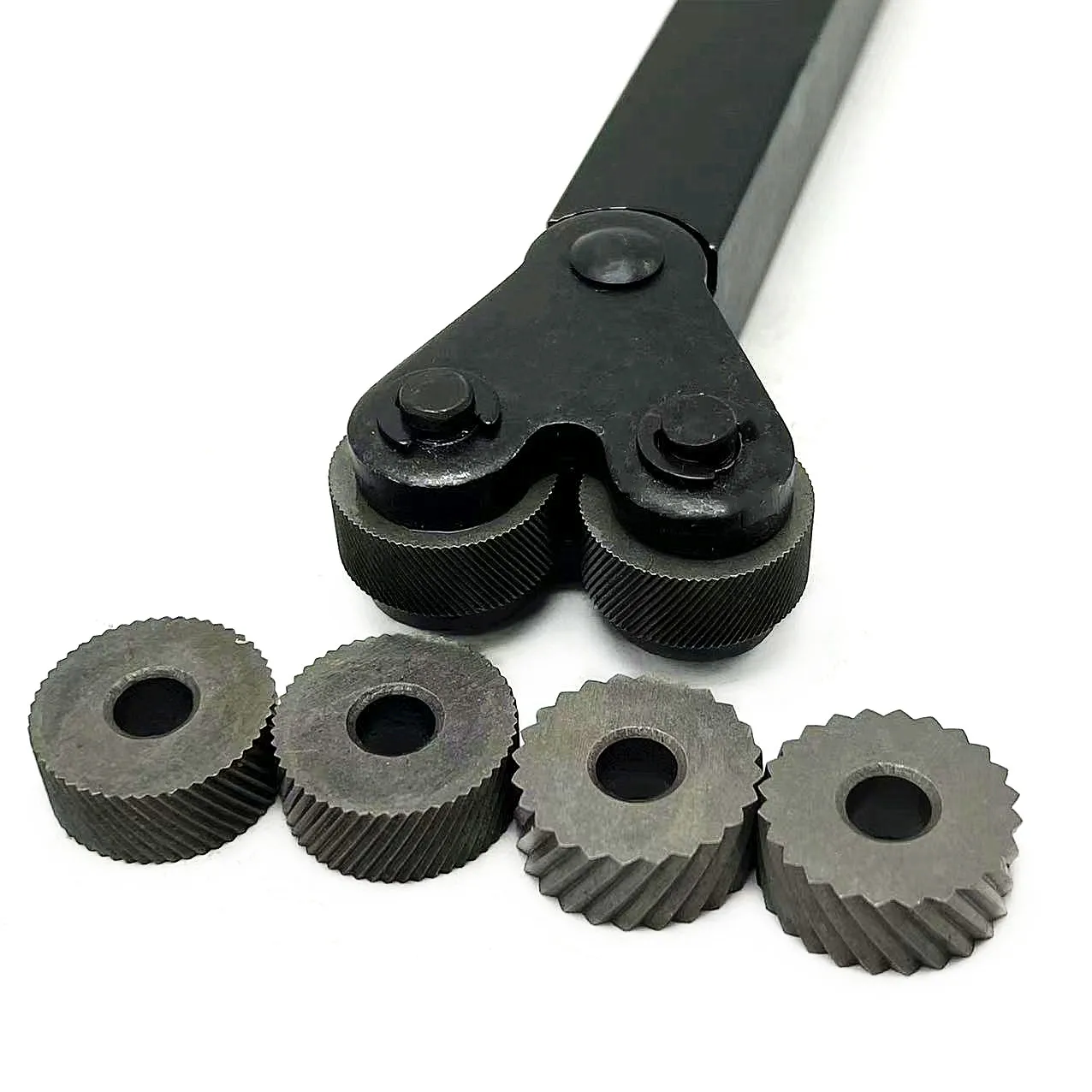 6 buah roda Knurling 0.6mm 1mm 2.0mm, roda Embossing lubang dalam HSS + 1 buah Reticulated Lathe Steel bubut pemegang alat HSS