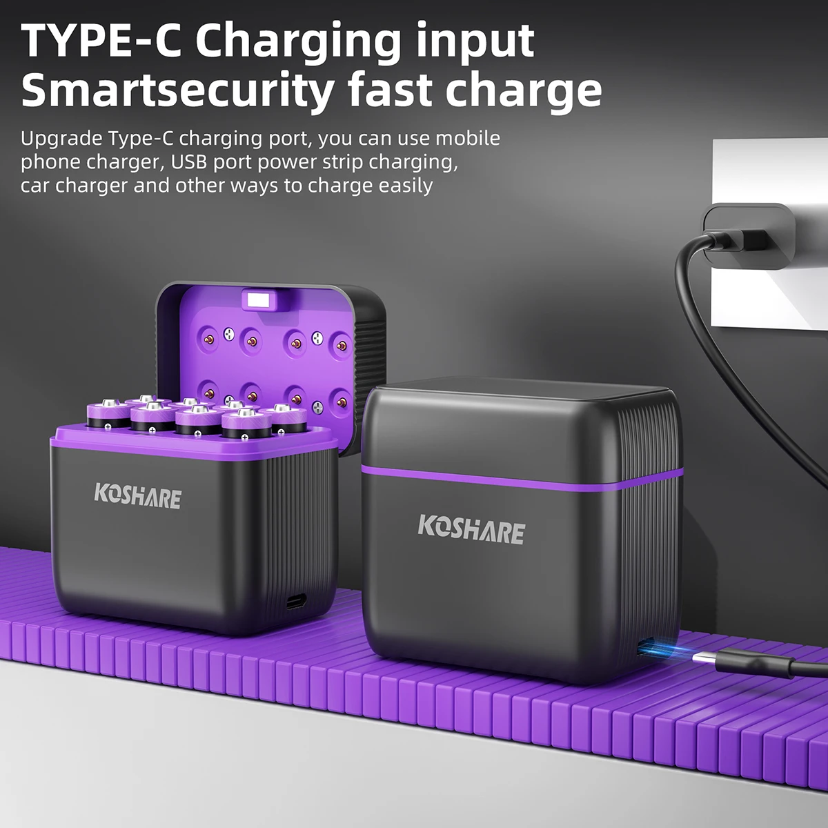 

KOSHARE 8/12 Slot 1.5V AA 4255 mWh Rechargeable Lithium Battery Charger Sets Arc-look Intelligent Fast Charging With LED Display
