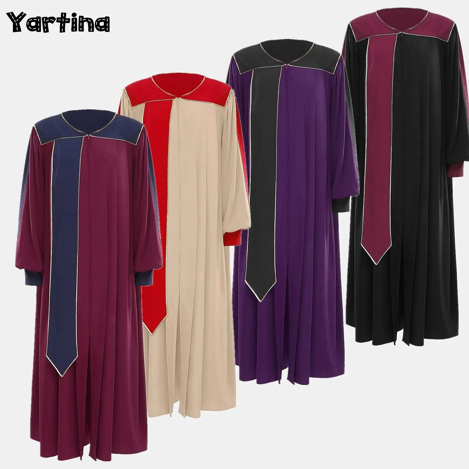 

Womens Christian Priest Dress Split Zipper Front Pastor Gown Church Choir Robes Halloween Catholic Clergy Performance Costume