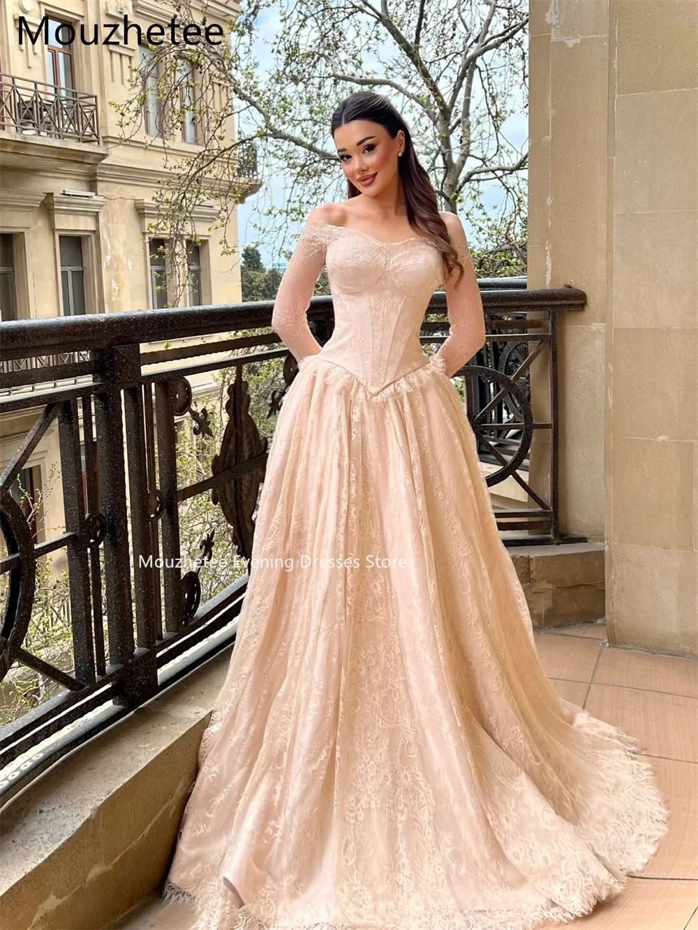 Mouzhetee Elegant A-Line Off The Shoulder Lace Evening Dresses Formal Party Gowns for Women Simple Prom Gown Customized 2026 3