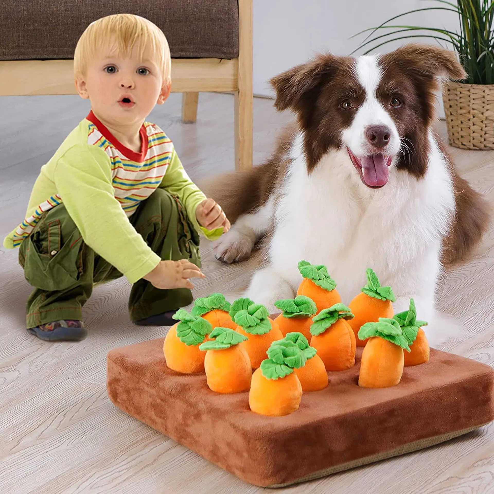 Jeu interactif de carottes en peluche pour enfants, tapis à renifler amusant pour chiens et légumes, jeu de plein de radis, cachette de nourriture pour chiots et chatons