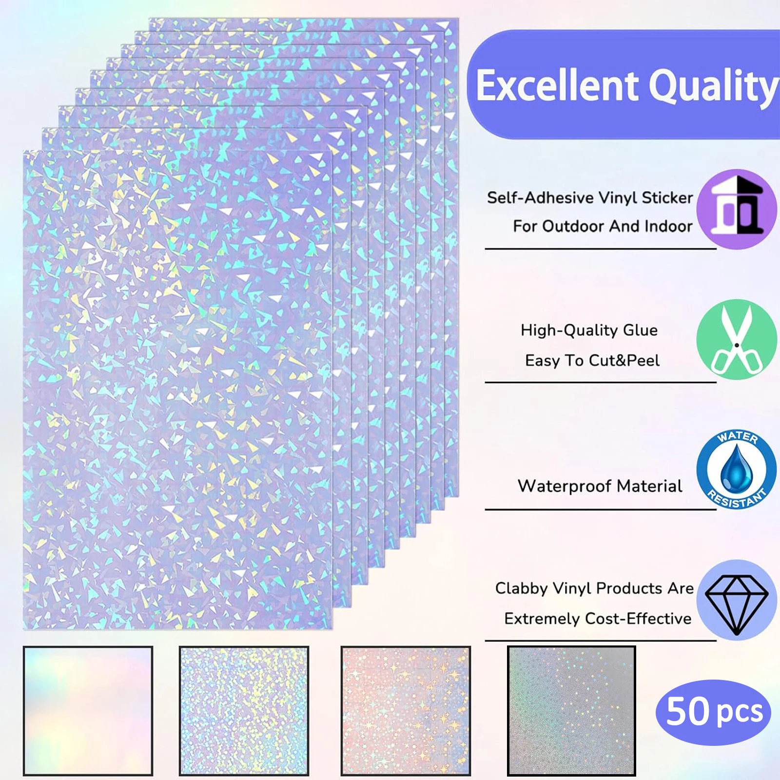 50 ورقة A4-5 أنماط فيلم الترقق البارد المجسم واضح ذاتية اللصق ملصق فينيل 8.3x11.7 في صفائح صفح مقاوم للماء