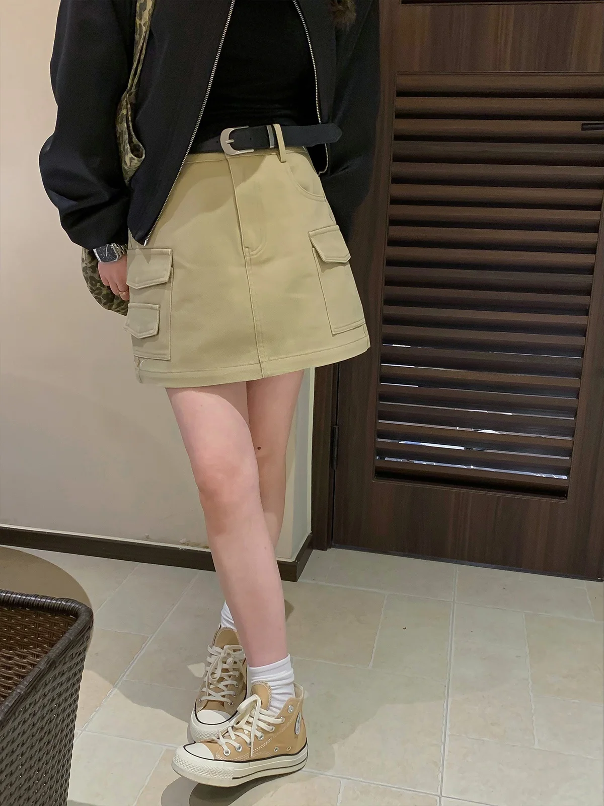 High Waist A-Line Workwear  Skirt Women's Spring 2026 New Style Pocket Versatile Commute Skirt Love Devil Fish