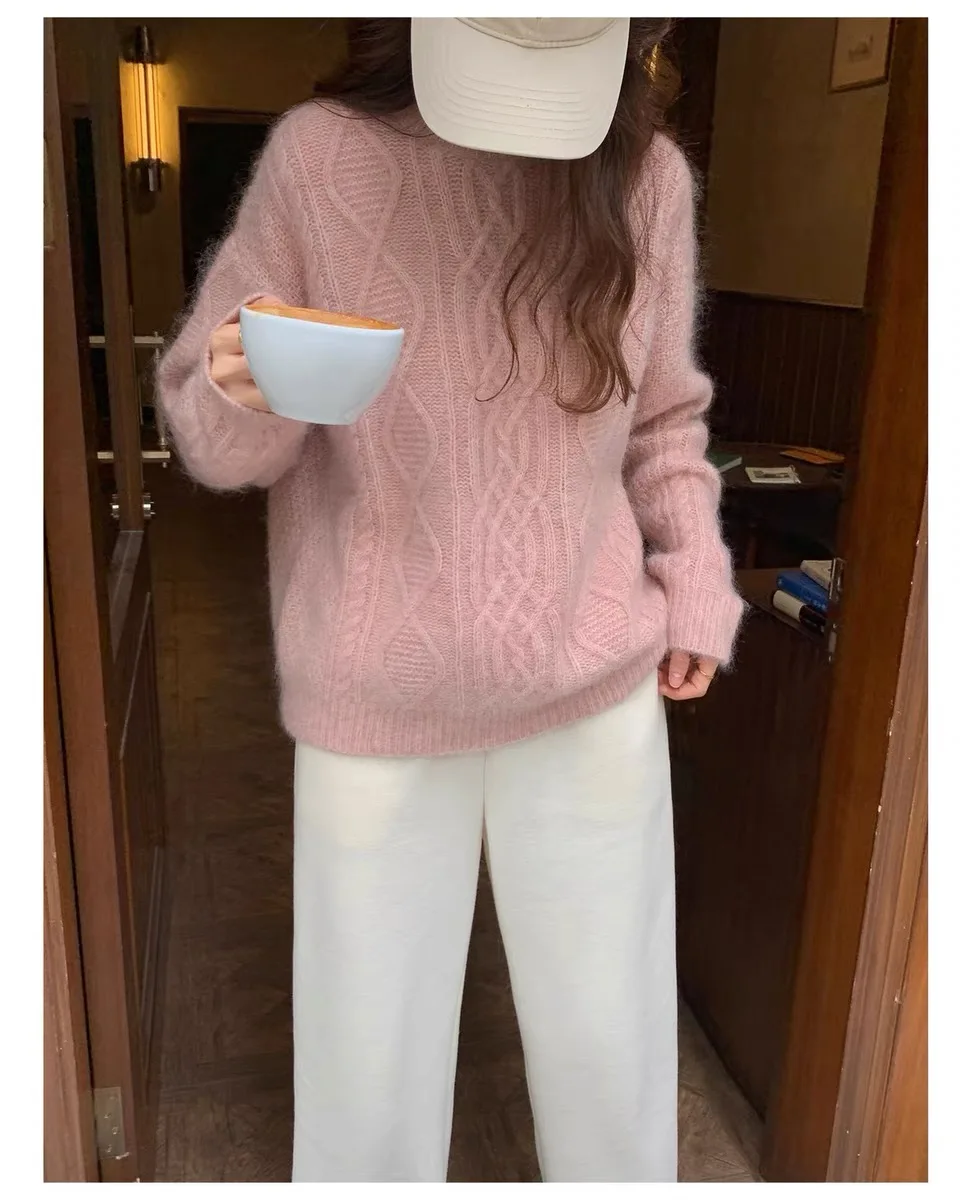 

Thickened loose lazy style knitting pullover sweater100%cardigan women's winter new heavy weight Fried Dough Twists