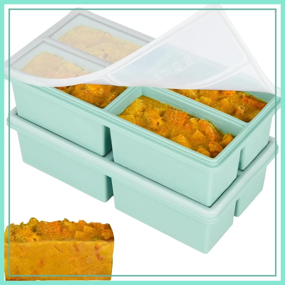 Silicone Freezer Trays with Lids - 1 Cup Soup Containers, Large Ice Cube Molds, Reinforced Steel Ring, Freeze & Store So