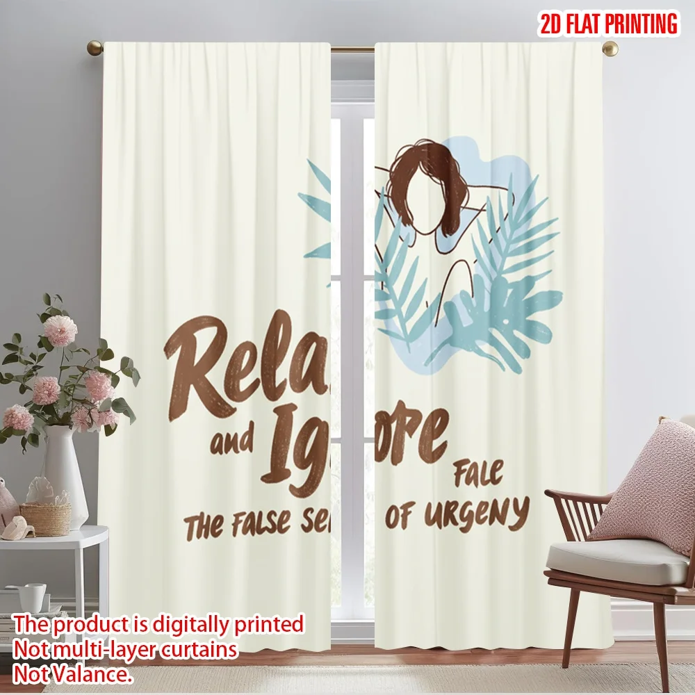 

2pcs 2D flat printing Window Curtains Relax Ignore False Urgency Polyester Without Electricity Holiday Decorations Use for New