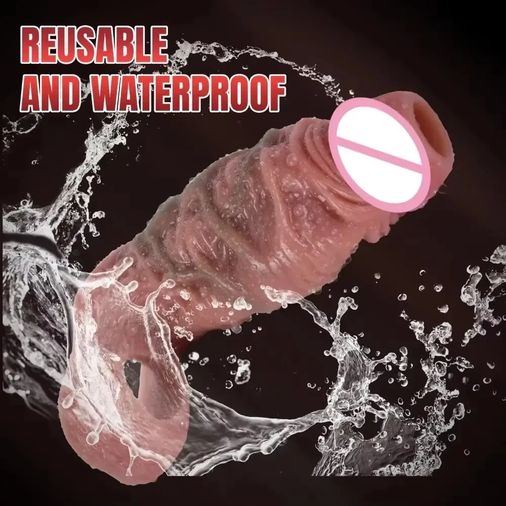 Reusable Penis Sleeve Magnify Cock Rings Delay Ejaculation Penis Dick Sleeve Silicone Glans Cover Enlargement Sex Toys for Men