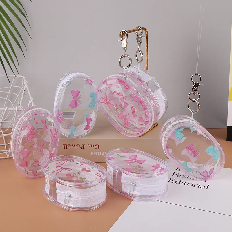 휴대용 미니 지우기 지퍼 보관 가방 키 체인 Bowknot 상자 주최자 이어폰 충전기 만화 인형 장난감 미스터리 가방