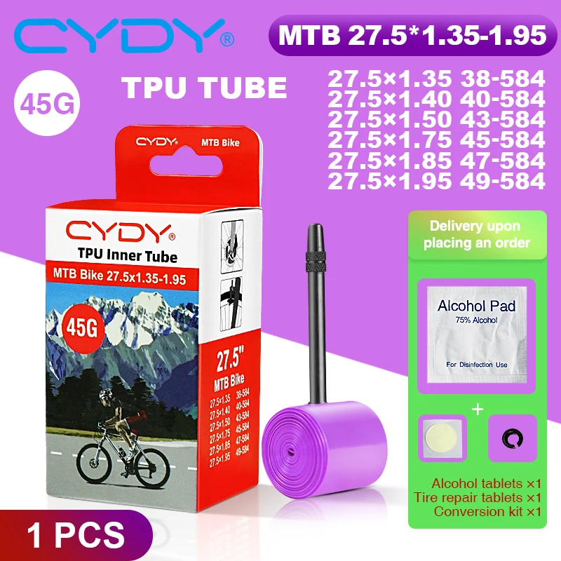43g CYDY TPU Schlauch MTB 26 27.5 Fahrrad-Innenschlauch 26/27.5x1.35 1.4 1.5 1.75 1.85 1.95 Zoll Pneu Mountainbike-Reifen 26/27.5 Reifen