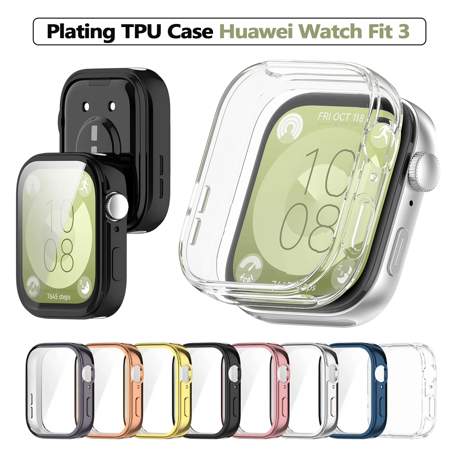 TPU-Schutzhülle für Huawei Watch Fit 3, vollständige Abdeckung, schützende Stoßstangenabdeckung für Huawei Fit 3, Displayschutzfolie, Zubehör