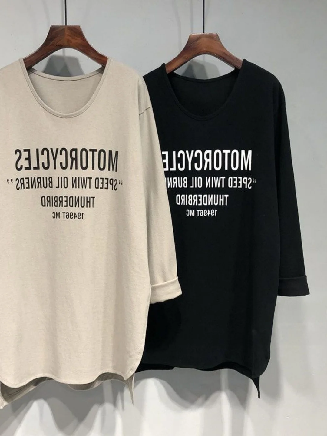 plus Size Women's T-shirt Korean Style Long Sleeve round Neck Letter Print Side Slit Design Casual Fashion Top for Girls