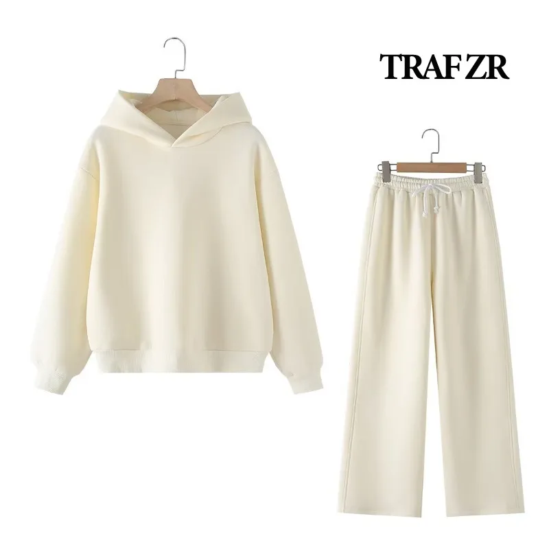 TRAF ZR Minimalist Sets Long Sleeve Hoodies Set Ensemble 2piece Femme Autumn Outfits Y2k Outfit Sets Elegant Casual Women's Set