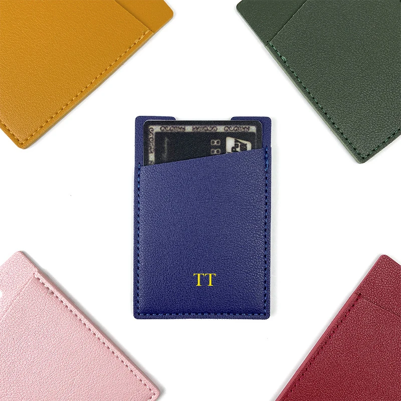 Engrave Initials PU Leather Card Bag Business Luxury ID Card Holder With Sticker Phone Back Wallet Pouch Purse Wholesale Gift