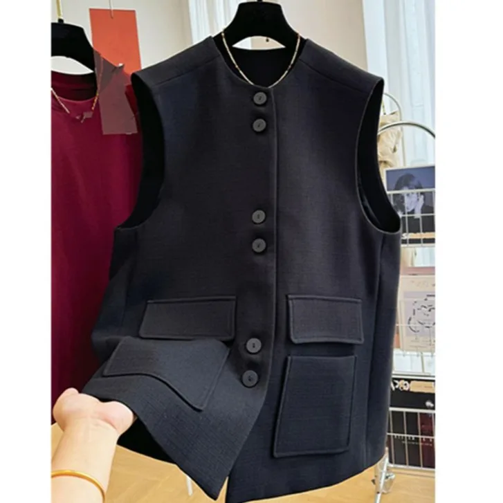 

Spring Autumn High-End Faion round Ne Svel Women's Vest Outerwear Layering Sle Comfortable Fit Vest Jaet