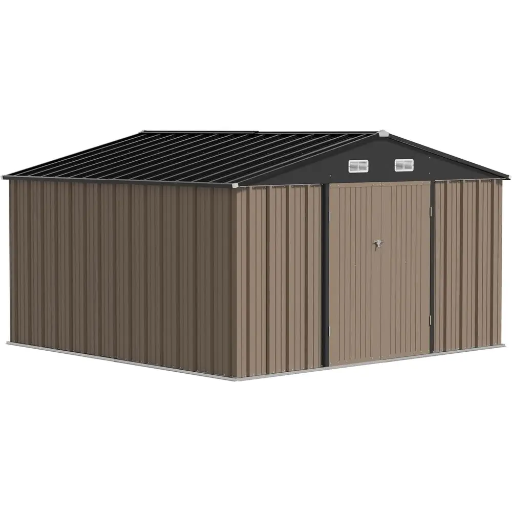 

Металлический садовый сарай 10x10 для хранения инструментов - водонепроницаемый, с запираемой дверью, для патио и газона, коричневый