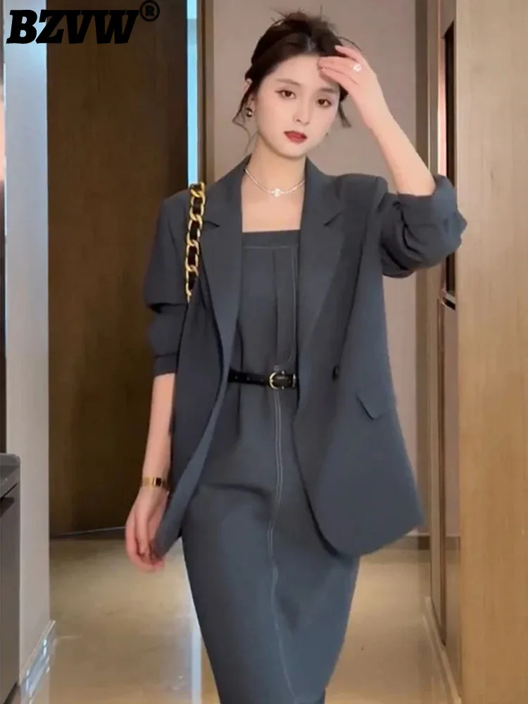 

BZVW Office Lady Blazer For Women Notched Long Sleeves Single Button Solid Color Minimalism Coat 2024 Autumn New 25A8933