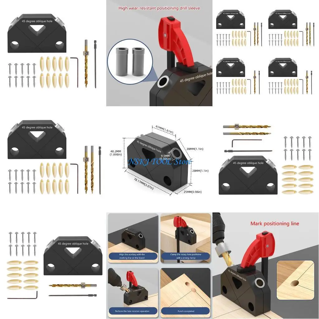 L8RC Woodworking Tool Set Drilling Guide Oblique Woodworking Joints Positioner