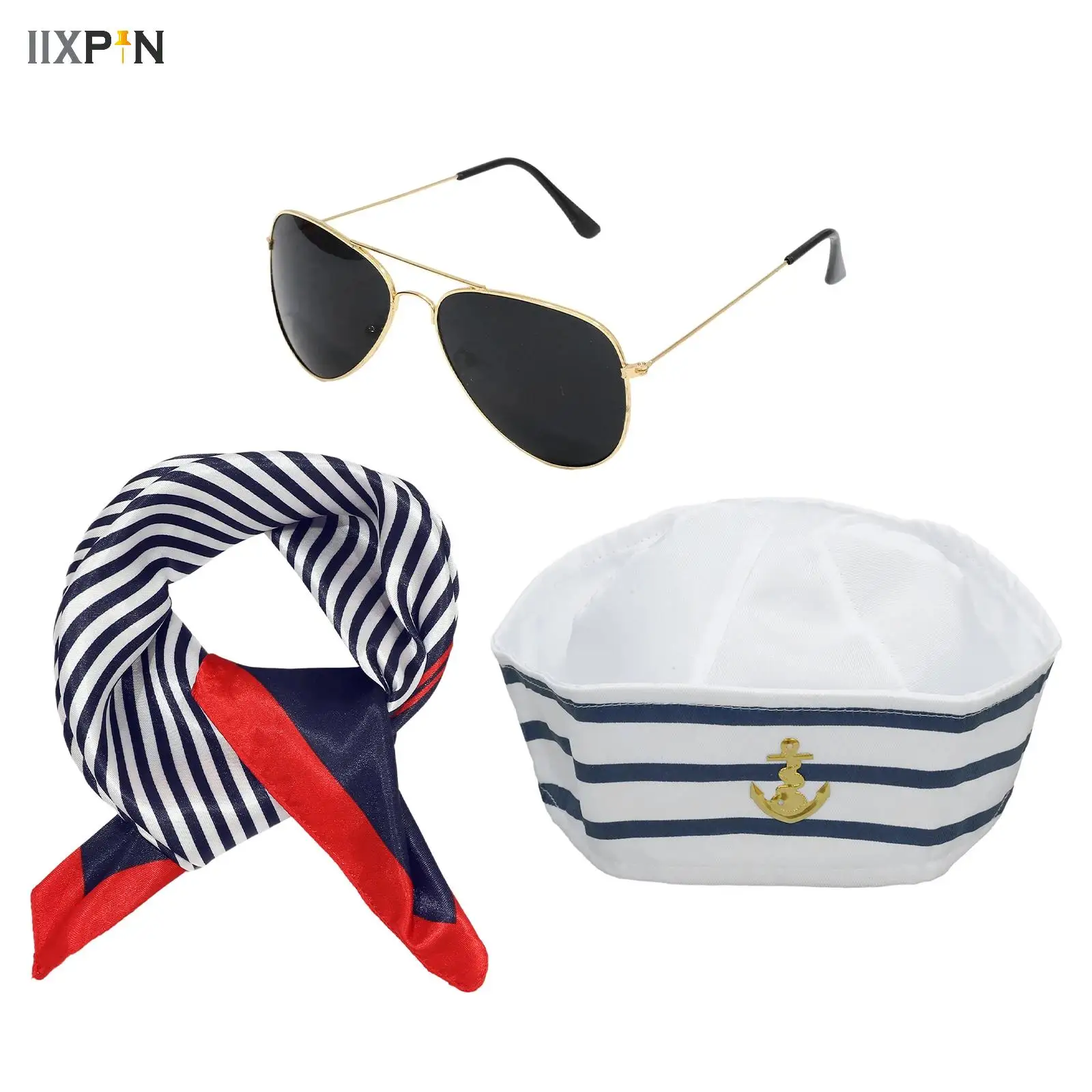 

Yacht Captain Hat Sailor Ship Cap Scarf Sunglasses Sailor Hat Boat Costume Accessories For Men Women Captains Dressing Up Party