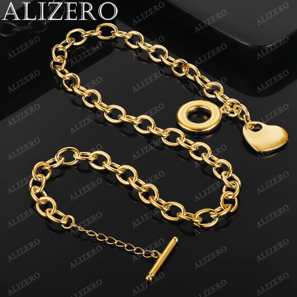 

ALIZERO 925 Sterling Silver 18K Gold Plated TO Buckle Chain Heart Pendant Necklace For Women Men Fashion Jewelry Couple Gifts