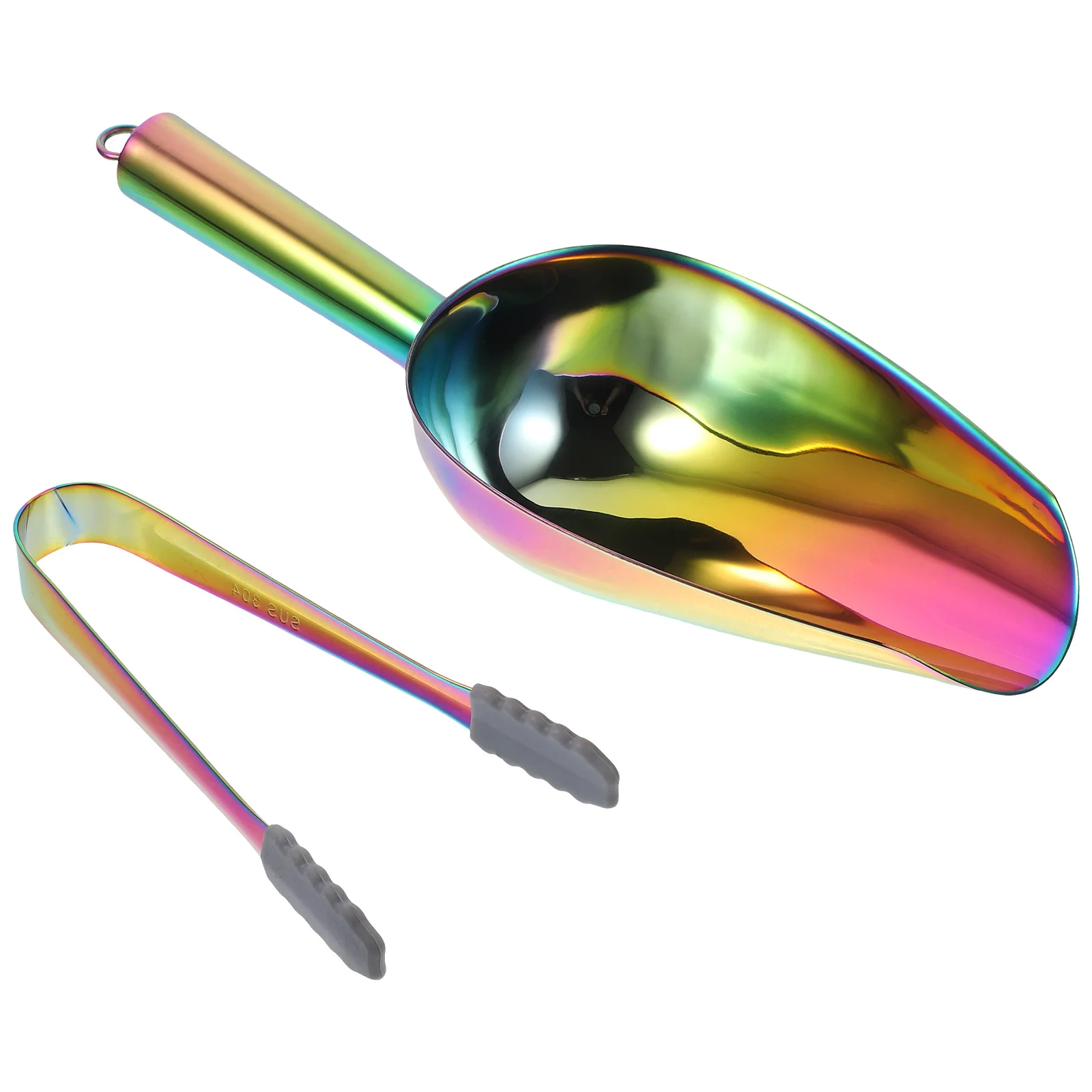 1 set 1 Set Stainless Steel Ice Shovel Silicone Kitchen Tongs Ergonomic Anti-Slip Design For Ice Cubes Flour Grains French Fries