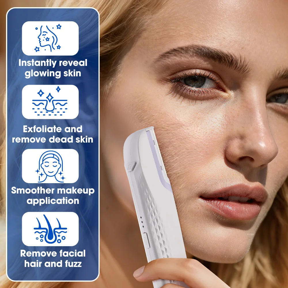 سونيك Dermaplaning الحلاقة للنساء الوجه تقشير الشعر والزغب أداة إزالة الصواميل اللحية أداة قص الحواجب مع الضوء 6 استبدال شفرات