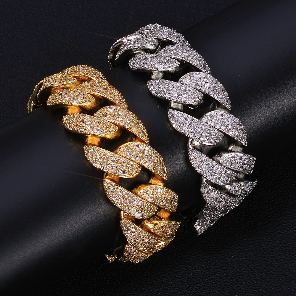 

HHIOK Hip Hop Style 22mm Fully Inlaid Diamond Cuban Bracelet CZ Cubic Zirconia Iced Miami Sparkling Customized Bracelet