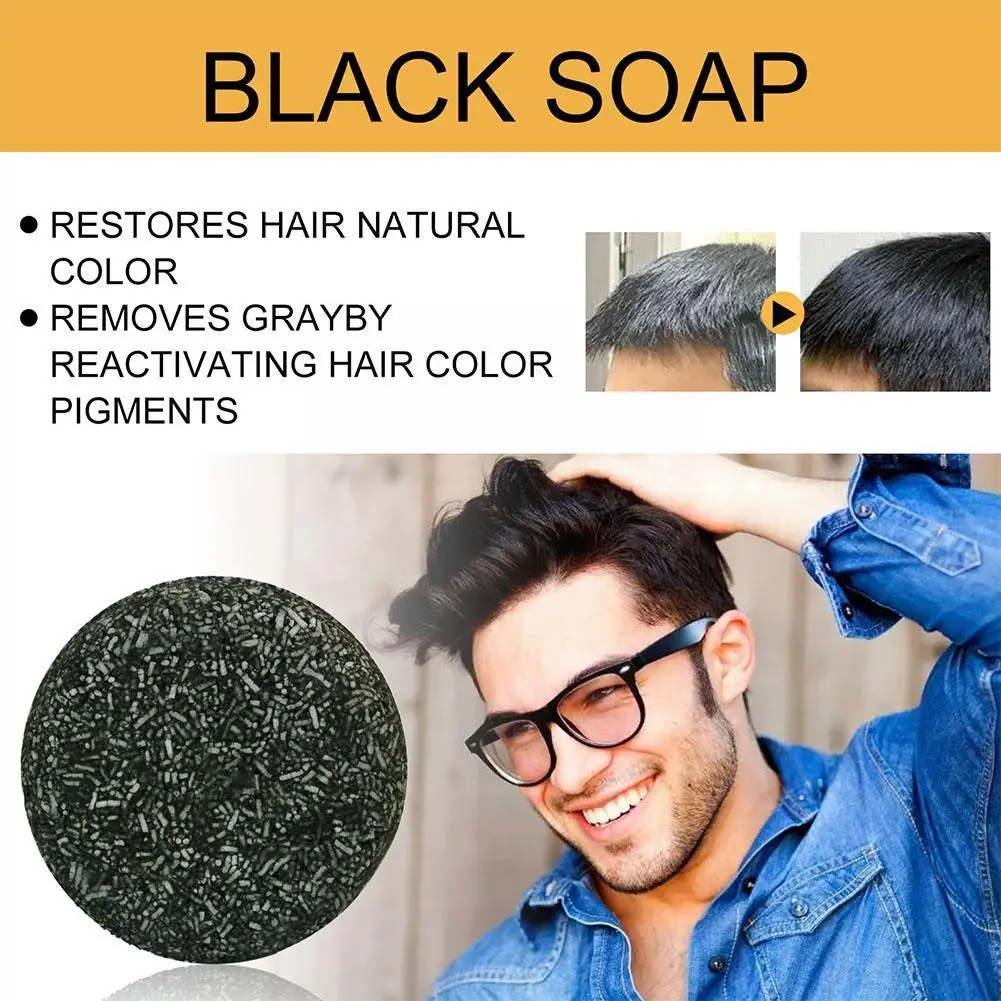 Jabón negro brillante para el cabello, jabón hidratante para reparar la caspa del cabello gris, antiesencia, Color liso, daña el brillo blanco D R8c4