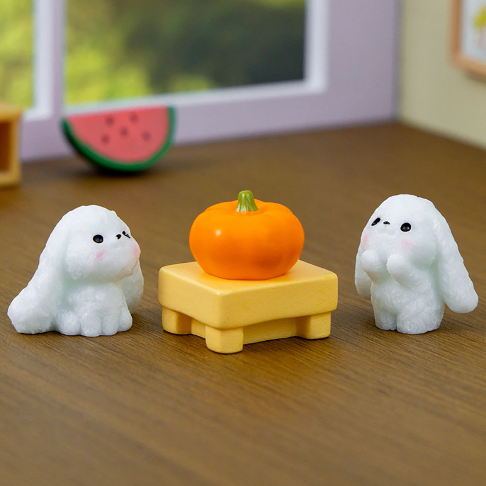 Cute Cartoon Rabbit Statue Resin DIY Craft Miniature White Rabbit Figurines Ornament Micro Landscape Animals Figurine Decoration