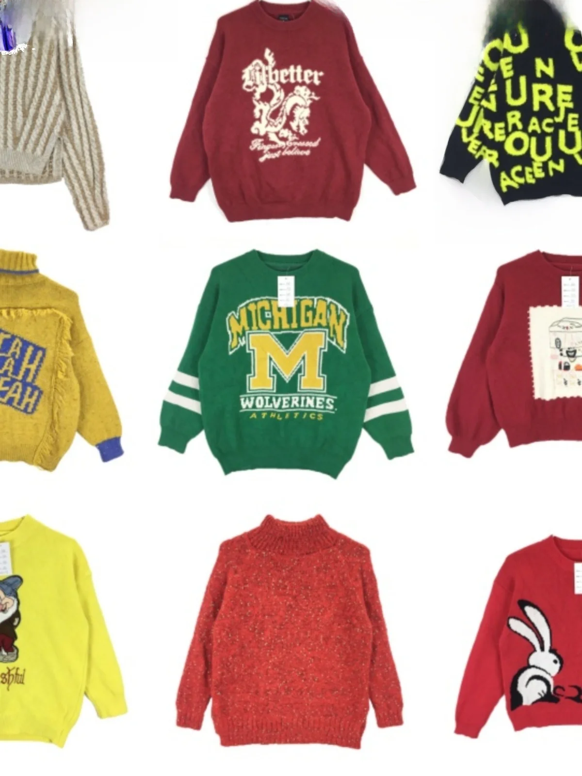 

Винтажный вязаный свитер с шерстяным узором, круглый, свободный, в стиле ретро, с мультяшной вышивкой, зимний женский модный теплый Thi Lon...