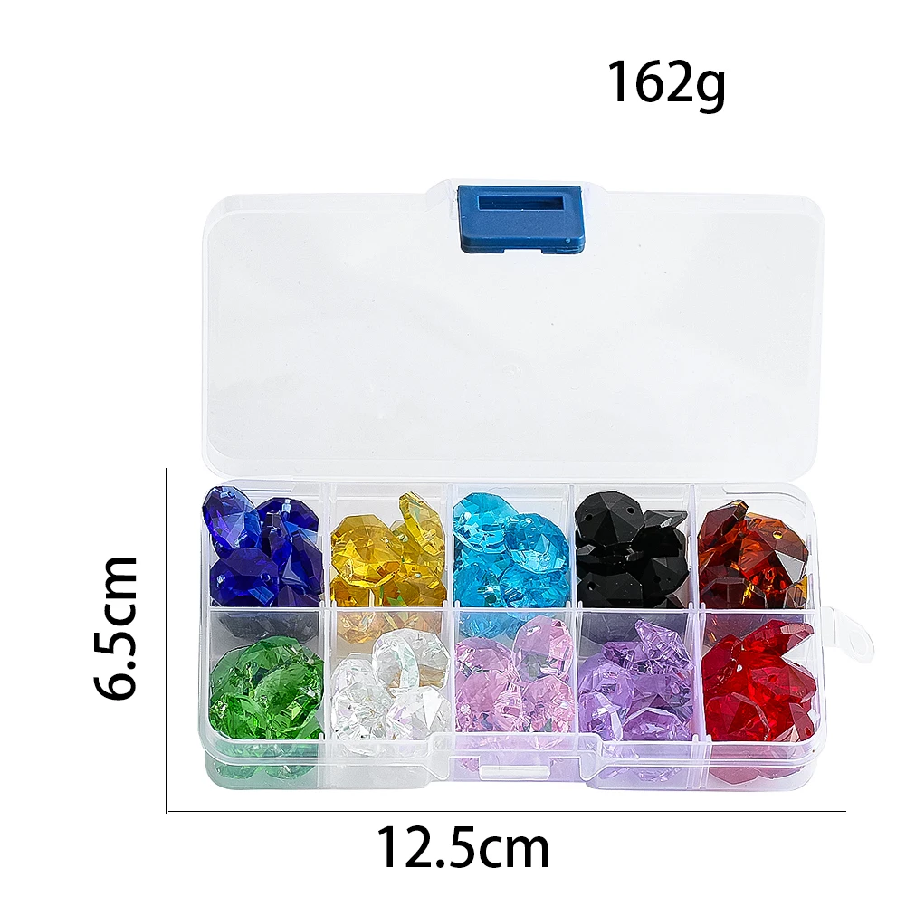 100pcs Glass Octagon Beads Colorful Crystal Chandelier Part Replacement Loose Bead Hanging Pendant DIY Suncatcher Strand Jewelry