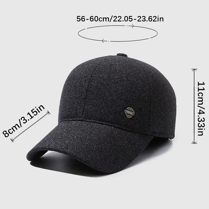 Autumn Winter Men Warm Baseball Cap Fleecing Thickening With Ear Muffs Hat Outdoor Winterproof Cotton Hat Gorras Casquette Bone