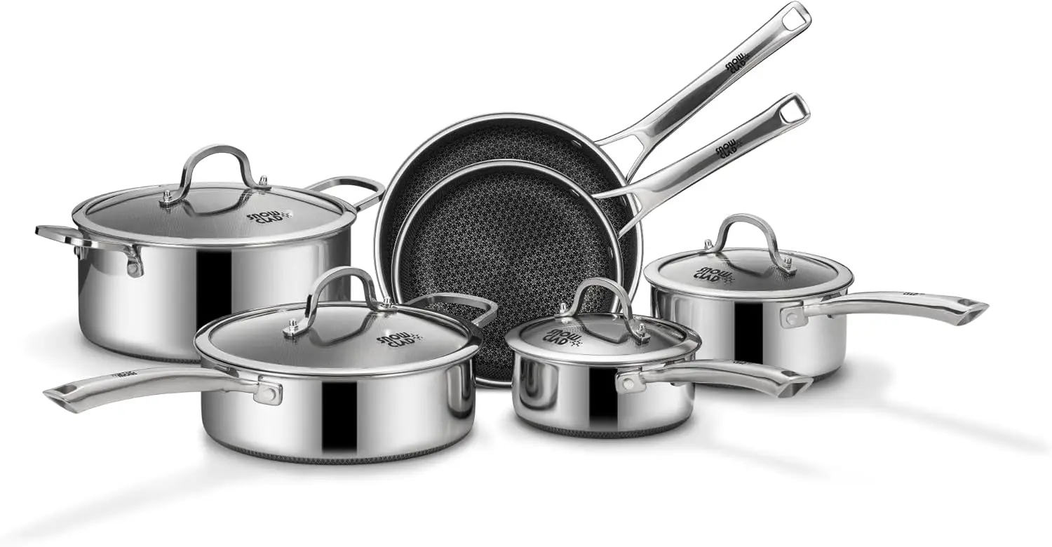 

Pots and Pans Set Non Stick, 10 Pcs Hybrid Stainless Steel Cookware Sets, Non Stick Frying Pans, Saucepans, Saute Pan & Stock Po