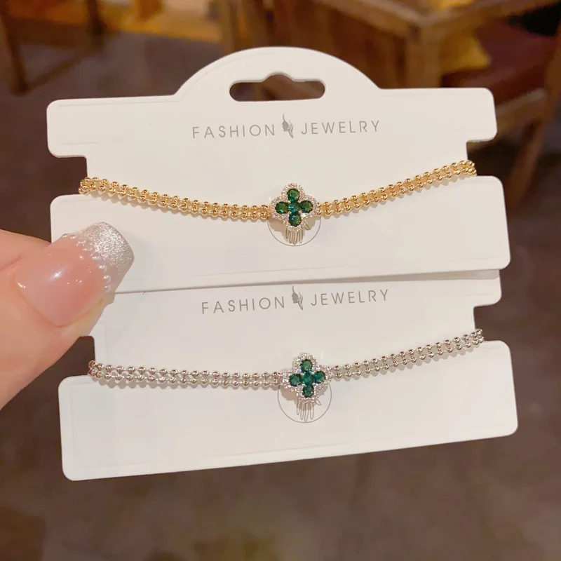 

Fashion Hot Selling Green Crystal Flower Adjustable Bracelet Women Original Stainless Steel Korean Bracelet Jewelry Accessories